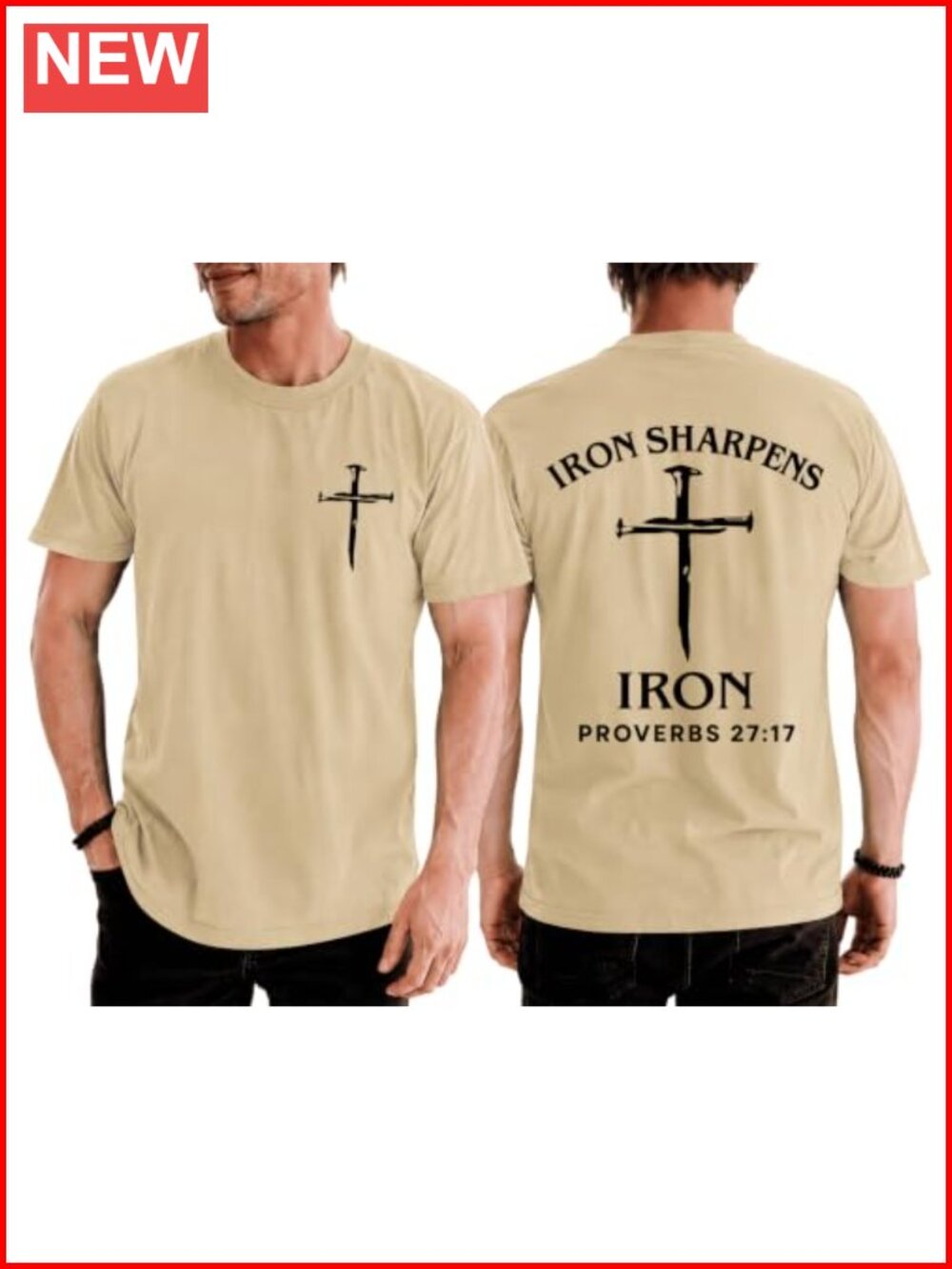 Iron Sharpens Iron Christian T-Shirt 100% Cotton Crew Neck Short Sleeve Men's